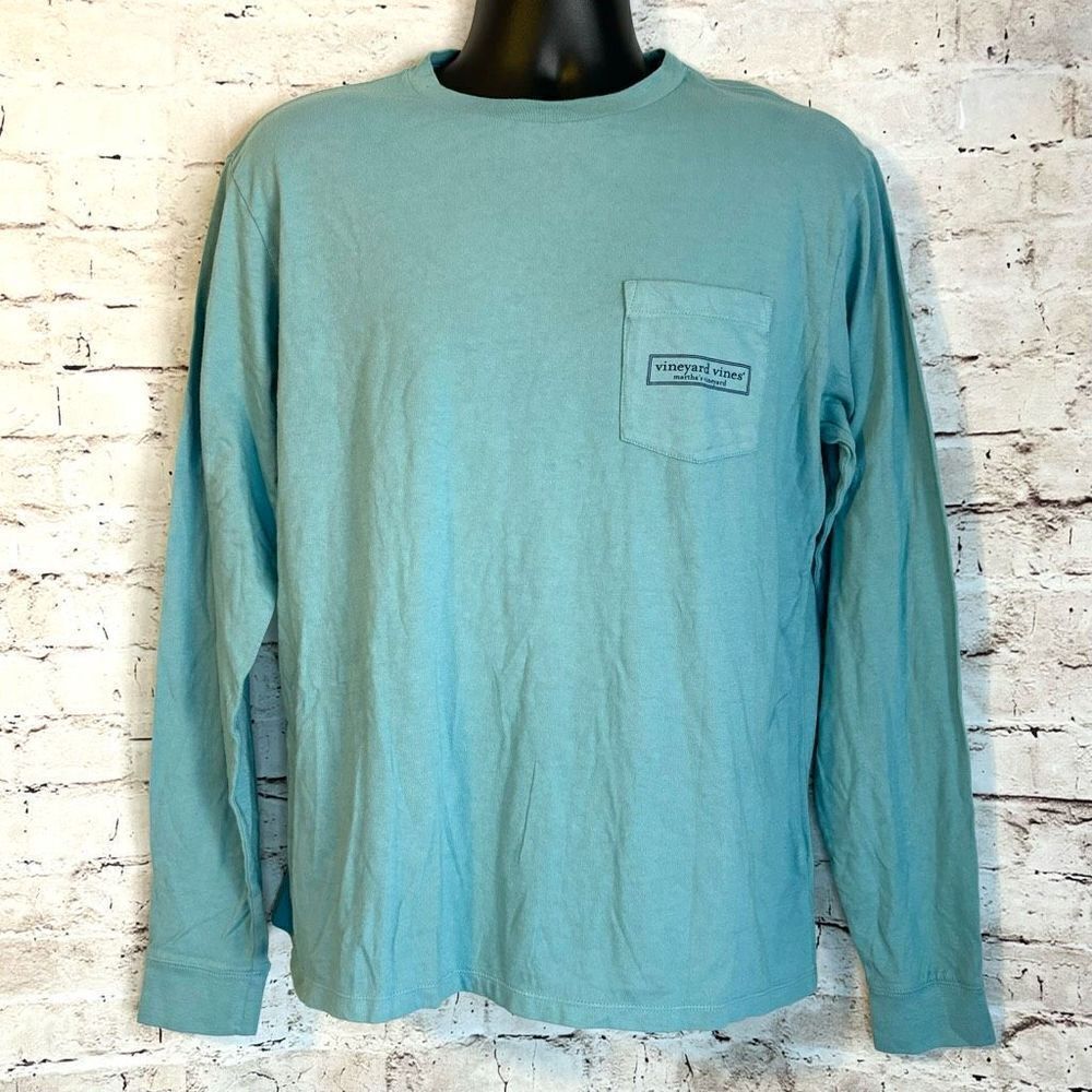 Vineyard Vines Men's Logo Martha Box Pocket Long Sleeve Shirt Sea Clay Green M